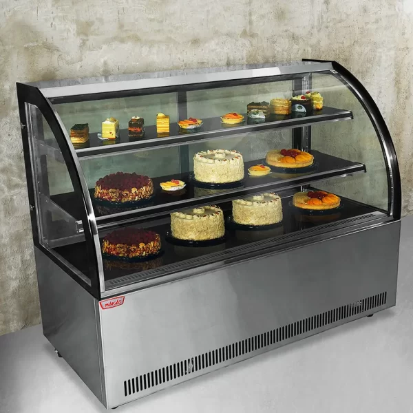 Vitrina Pastelera Curva 530 lts. 1500x700x1200 mm.